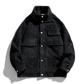 Hearujoy Vintage Corduroy Cargo Jacket Coats Men Outwear Green Casual Striped Loose Jackets Retro Hip Hop Streetwear Tops Autumn